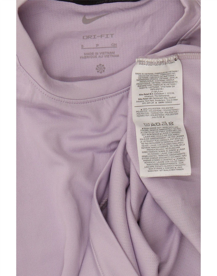 Nike Womens Dri Fit Graphic Top Long Sleeve UK 10 Small Lilac Polyester