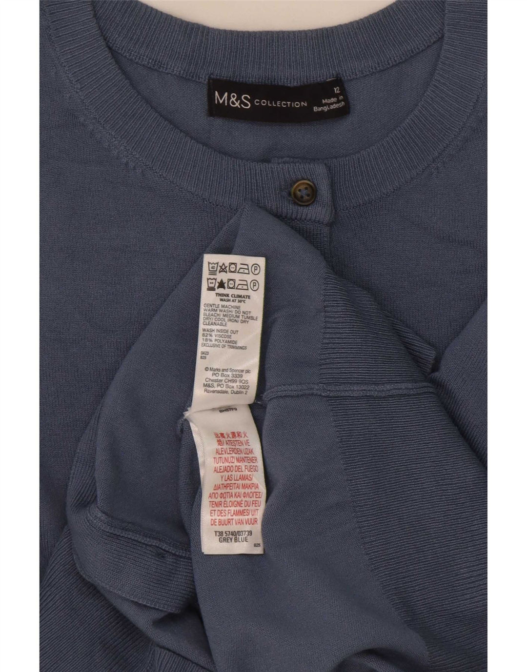 Marks & Spencer Womens Cardigan Sweater UK 12 Medium Blue Viscose