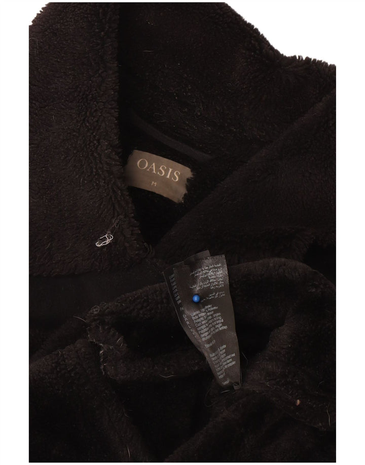 Oasis Womens Sherpa Biker Jacket UK 14 Medium Black Polyester