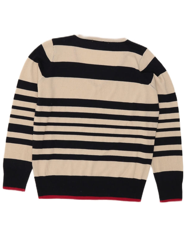 Marks & Spencer Womens V-Neck Jumper Sweater UK 12 Medium Off White Striped