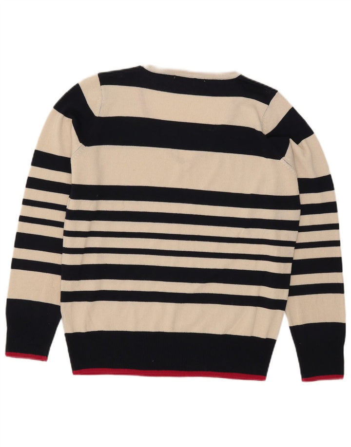 Marks & Spencer Womens V-Neck Jumper Sweater UK 12 Medium Off White Striped
