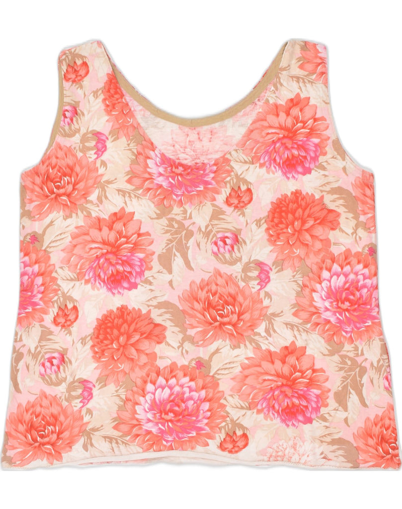 VINTAGE Womens Vest Top UK 18 XL Orange Floral Cotton | Vintage | Thrift | Second-Hand | Used Clothing | Messina Hembry 