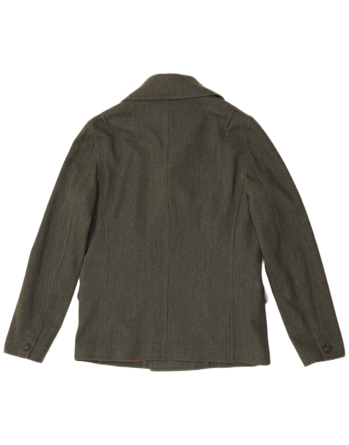 Liu Jo Mens Pea Coat UK 40 Large Green Herringbone Wool