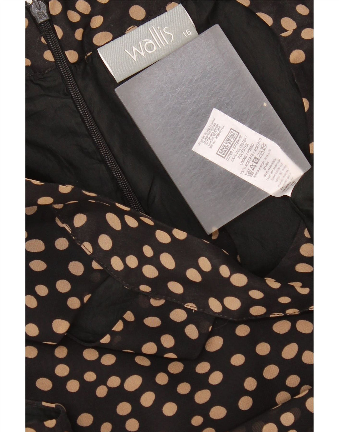Wallis Womens Sleeveless A-Line Dress UK 16 Large Black Polka Dot Polyester