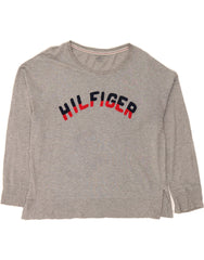 TOMMY HILFIGER Womens Graphic Sweatshirt Jumper UK 18 XL Grey Cotton