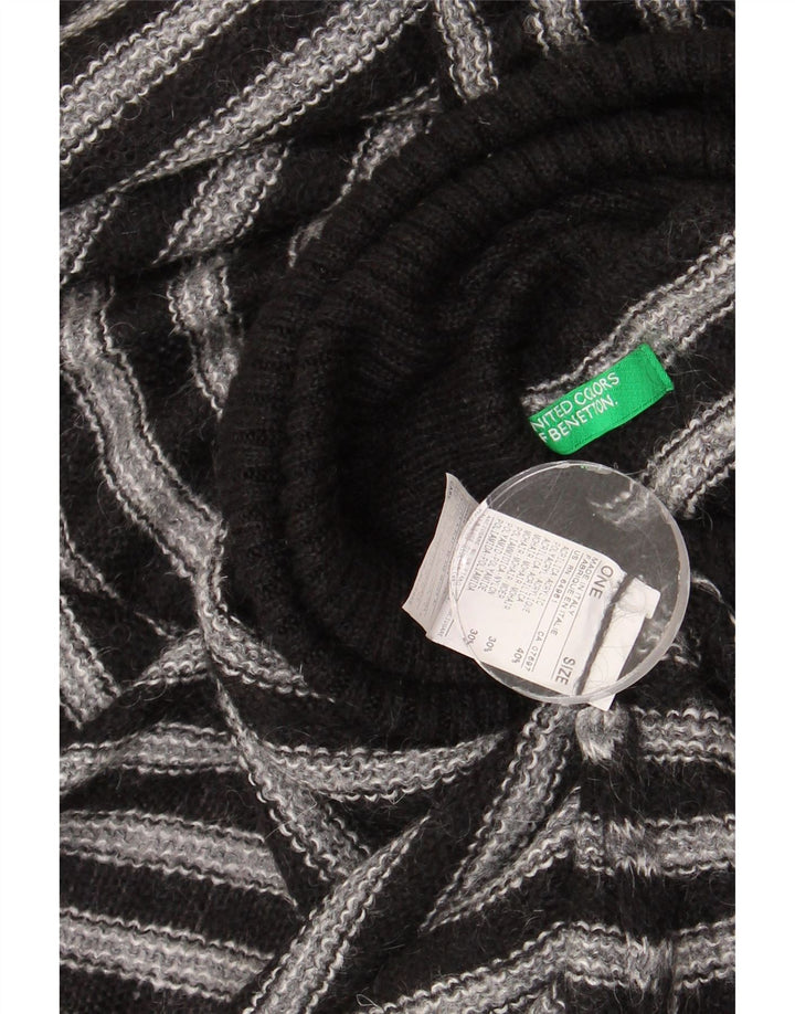 Benetton Womens Roll Neck Poncho Jumper One Size Grey Striped Acrylic