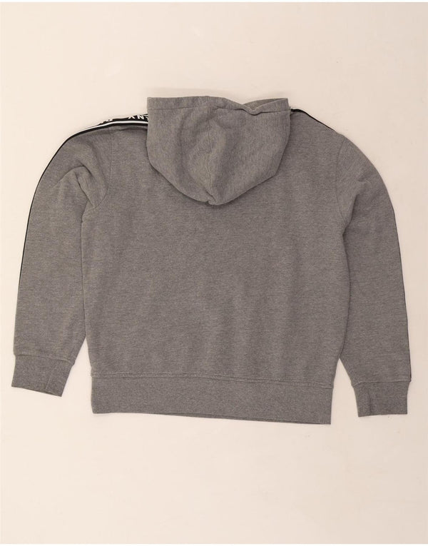 Dkny Womens Graphic Hoodie Jumper UK 14 Medium Grey Colourblock Cotton