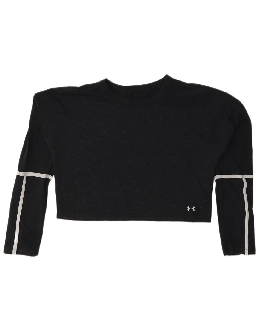 Under Armour Womens Crop Top Long Sleeve UK 14 Medium Black Cotton
