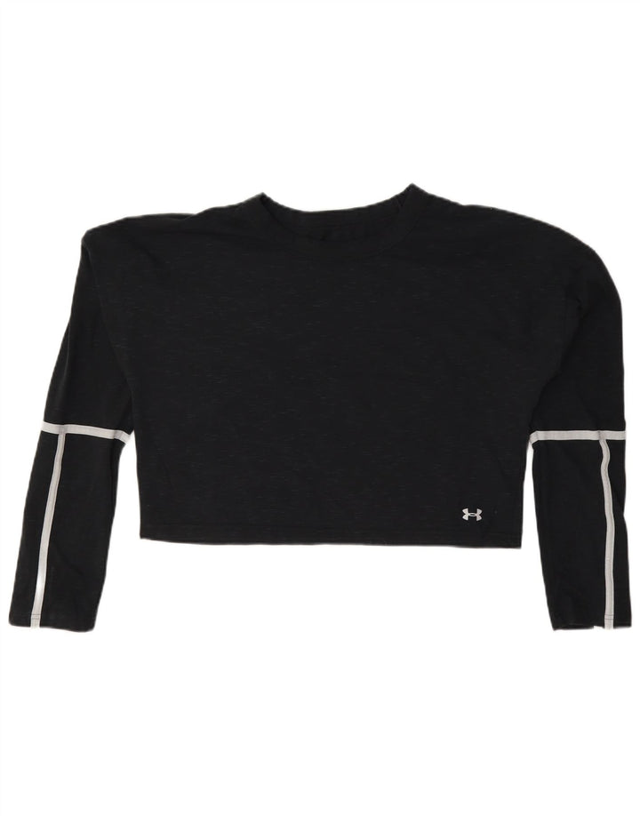 Under Armour Womens Crop Top Long Sleeve UK 14 Medium Black Cotton