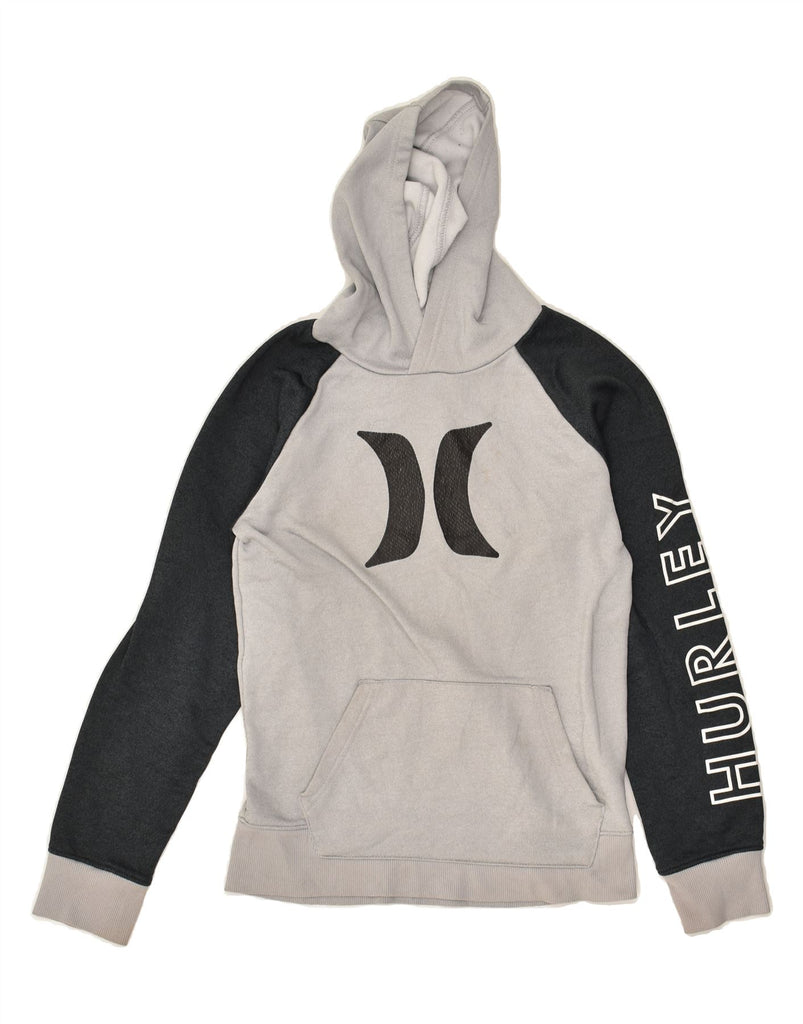 HURLEY Boys Graphic Hoodie Jumper 9-10 Years Medium Grey Colourblock | Vintage Hurley | Thrift | Second-Hand Hurley | Used Clothing | Messina Hembry 