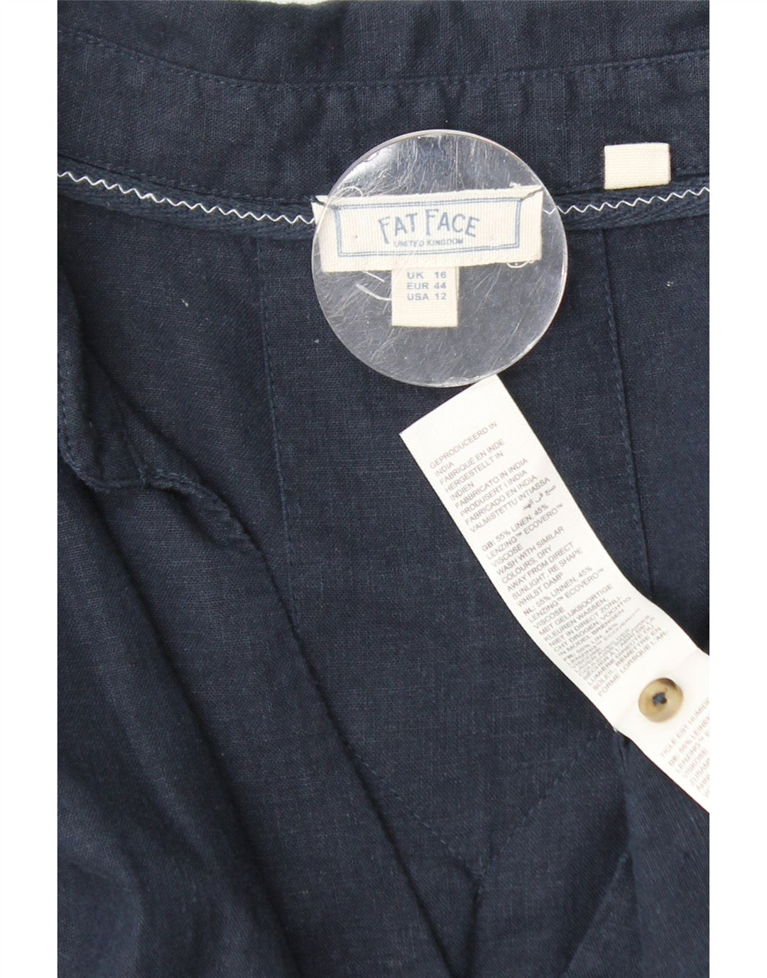 FAT FACE Womens Oversized Pullover Shirt UK 16 Large Navy Blue Linen