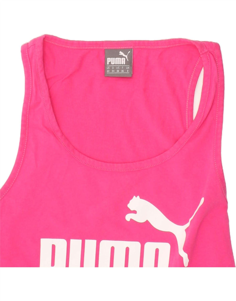 PUMA Womens Graphic Vest Top UK 8 Small Pink Cotton Vintage Puma and Second-Hand Puma from Messina Hembry 