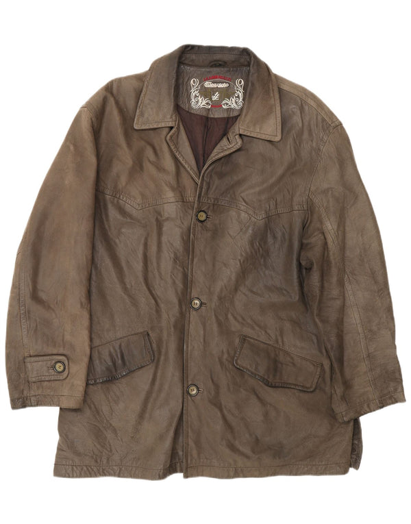 L.LAMBERTAZZI Mens Leather Coat UK 40 Large Brown Leather