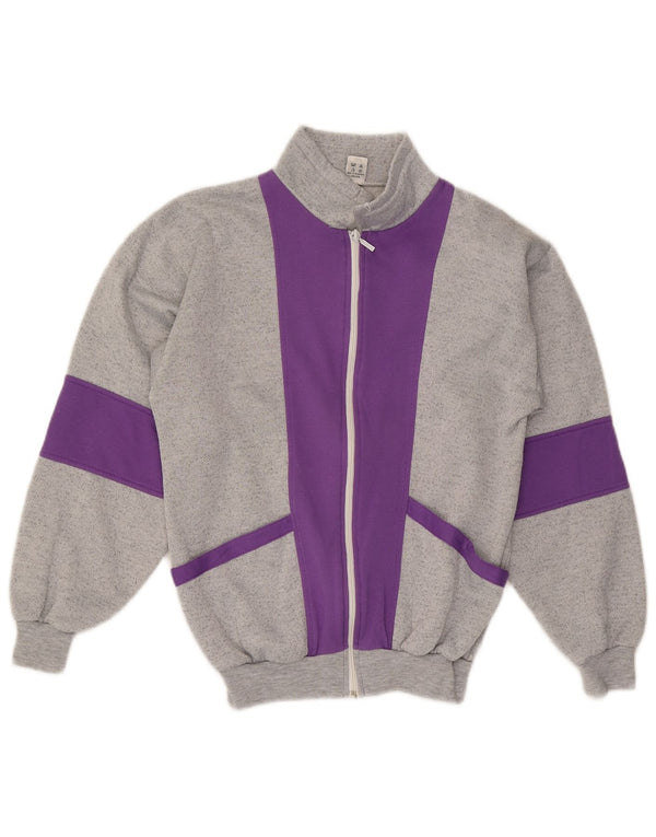 Vintage Womens Tracksuit Top Jacket UK 12 Medium Grey Colourblock Polyester