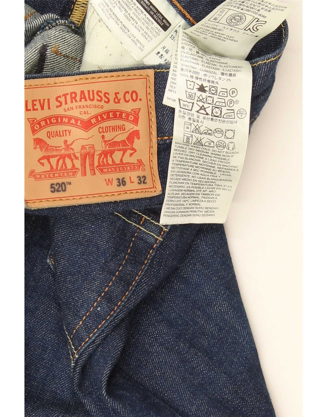 Levi's Mens 520 Tapered Jeans W36 L32 Blue Cotton