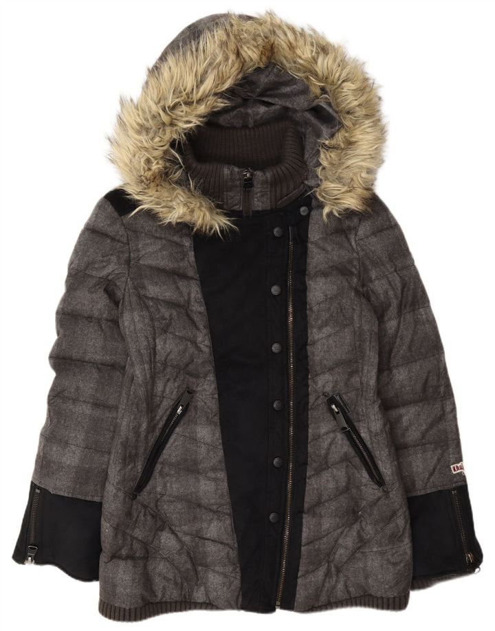 KHUJO Womens Hooded Padded Jacket UK 18 XL Grey Colourblock Polyester