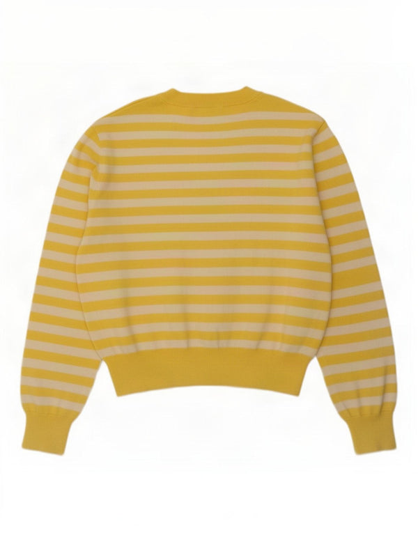 Zara Womens Cardigan Sweater UK 14 Medium Yellow Striped Viscose