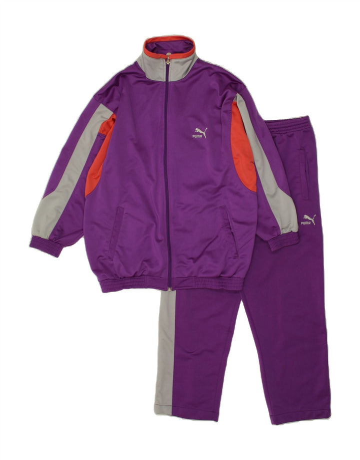 PUMA Girls Full Tracksuit 9-10 Years Medium Purple Colourblock Polyester Vintage Puma and Second-Hand Puma from Messina Hembry 