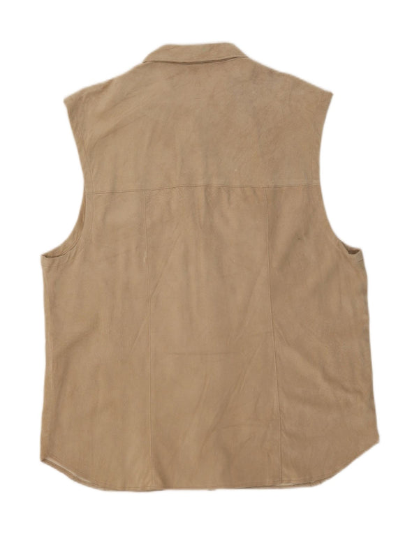 Vintage Mens Sleeveless Suede Shirt UK 44 XL Beige Leather
