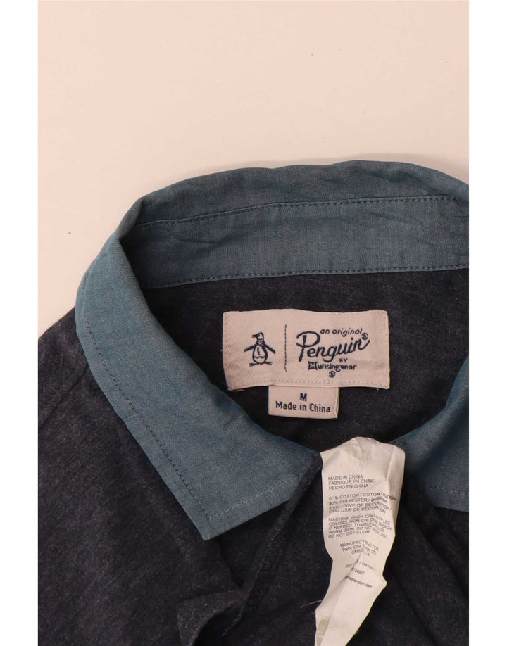Penguin Mens Polo Shirt Medium Navy Blue Colourblock Cotton