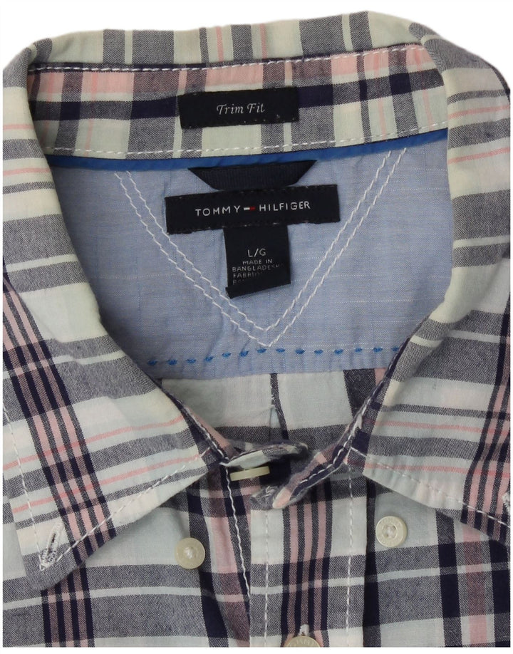 Tommy Hilfiger Mens Shirt Large Blue Check Cotton