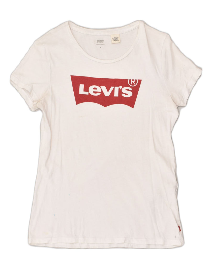 LEVI'S Womens Graphic T-Shirt Top UK 12 Medium White Cotton | Vintage Levi's | Thrift | Second-Hand Levi's | Used Clothing | Messina Hembry 