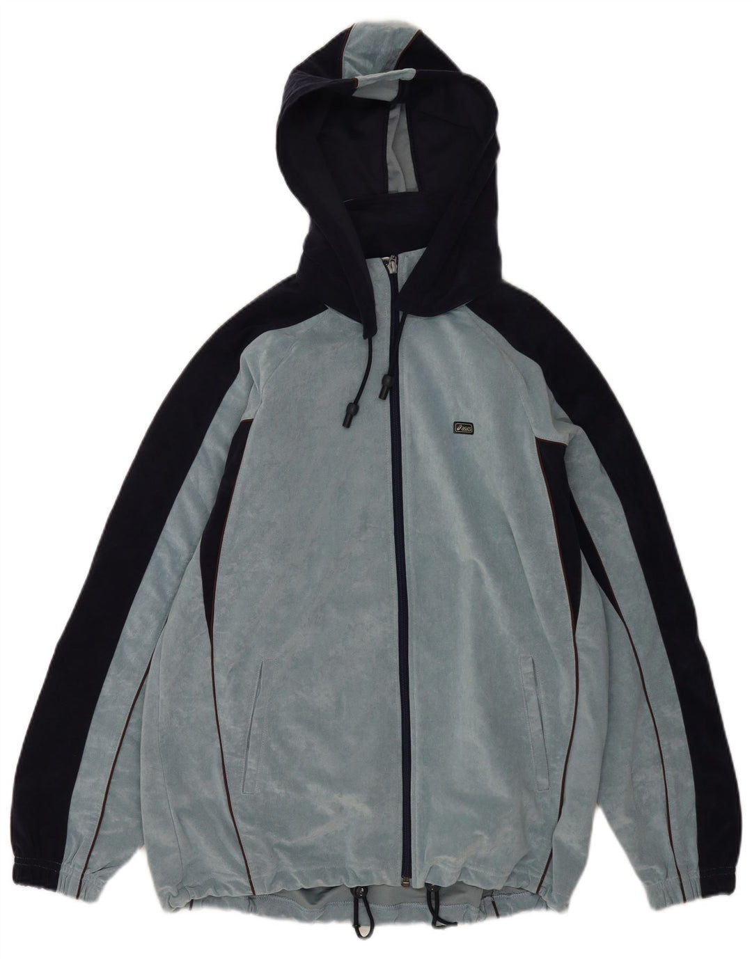 Asics Mens Hooded Velour Tracksuit Top Jacket Medium Blue Colourblock