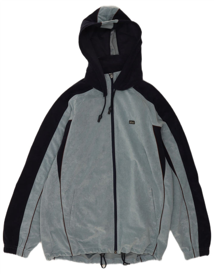 Asics Mens Hooded Velour Tracksuit Top Jacket Medium Blue Colourblock