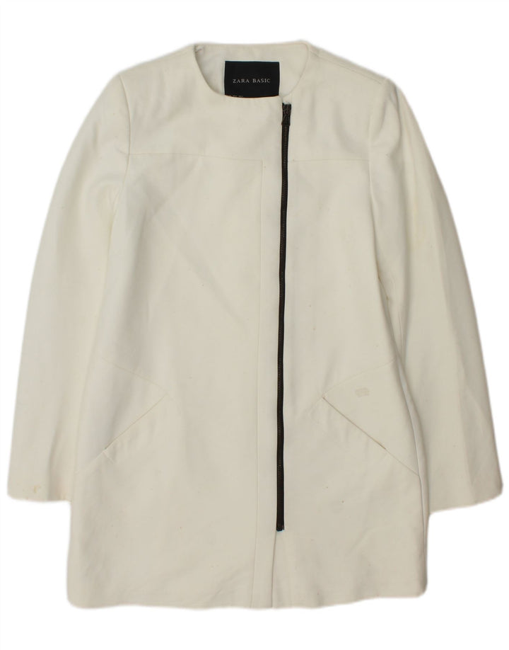 Zara Womens Longline Blazer Jacket UK 14 Medium White Polyester
