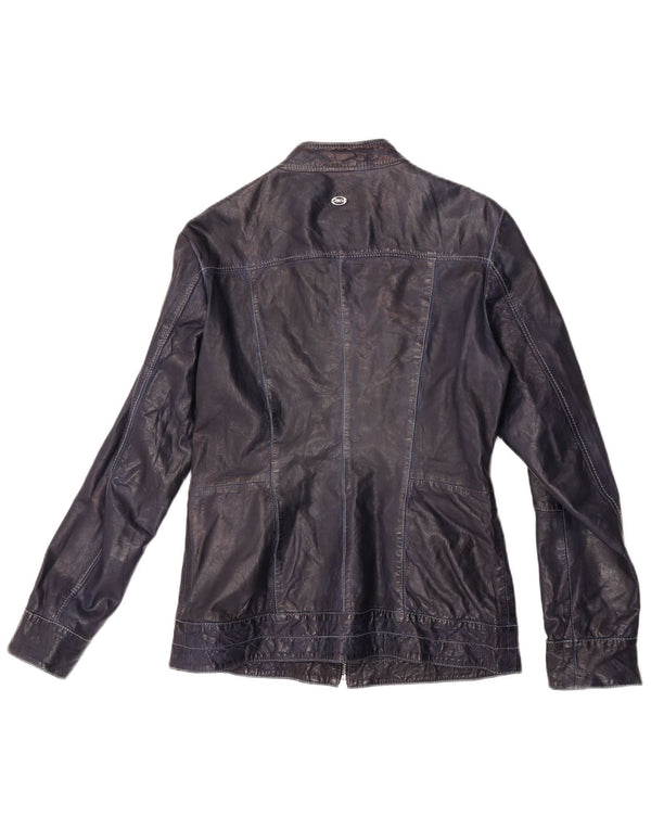 Marlboro Classics Womens Leather Jacket IT 44 Medium Blue Lambskin