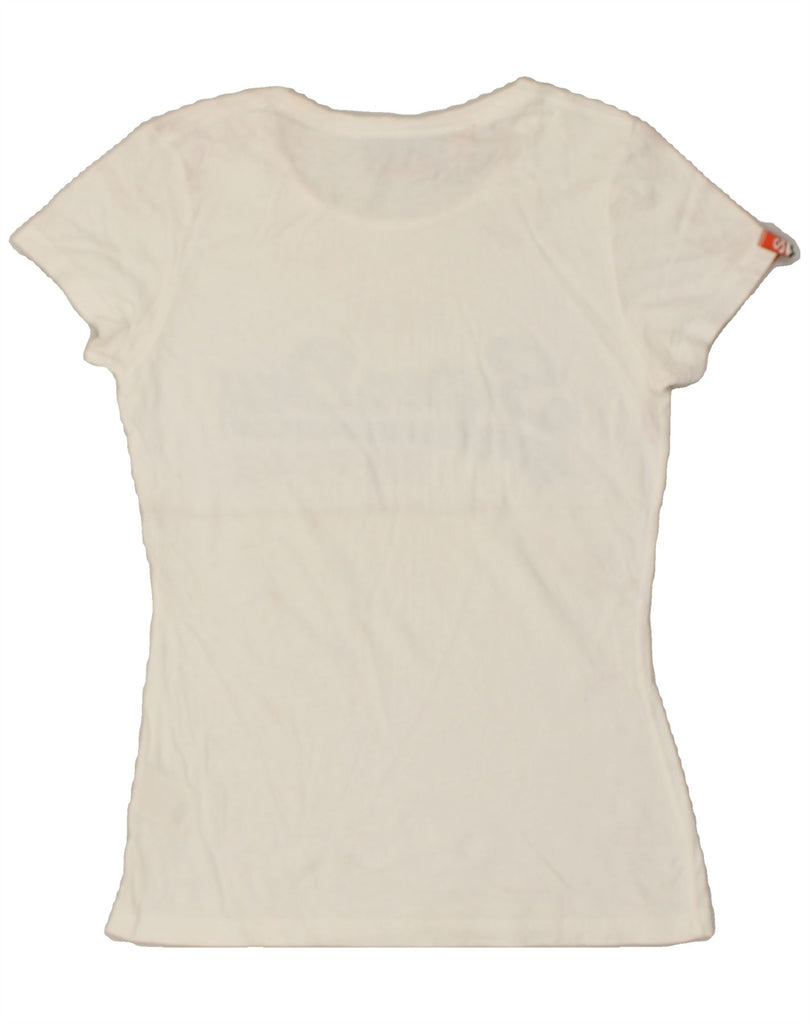 SUPERDRY Womens Graphic T-Shirt Top UK 12 Medium White Cotton Vintage Superdry and Second-Hand Superdry from Messina Hembry 