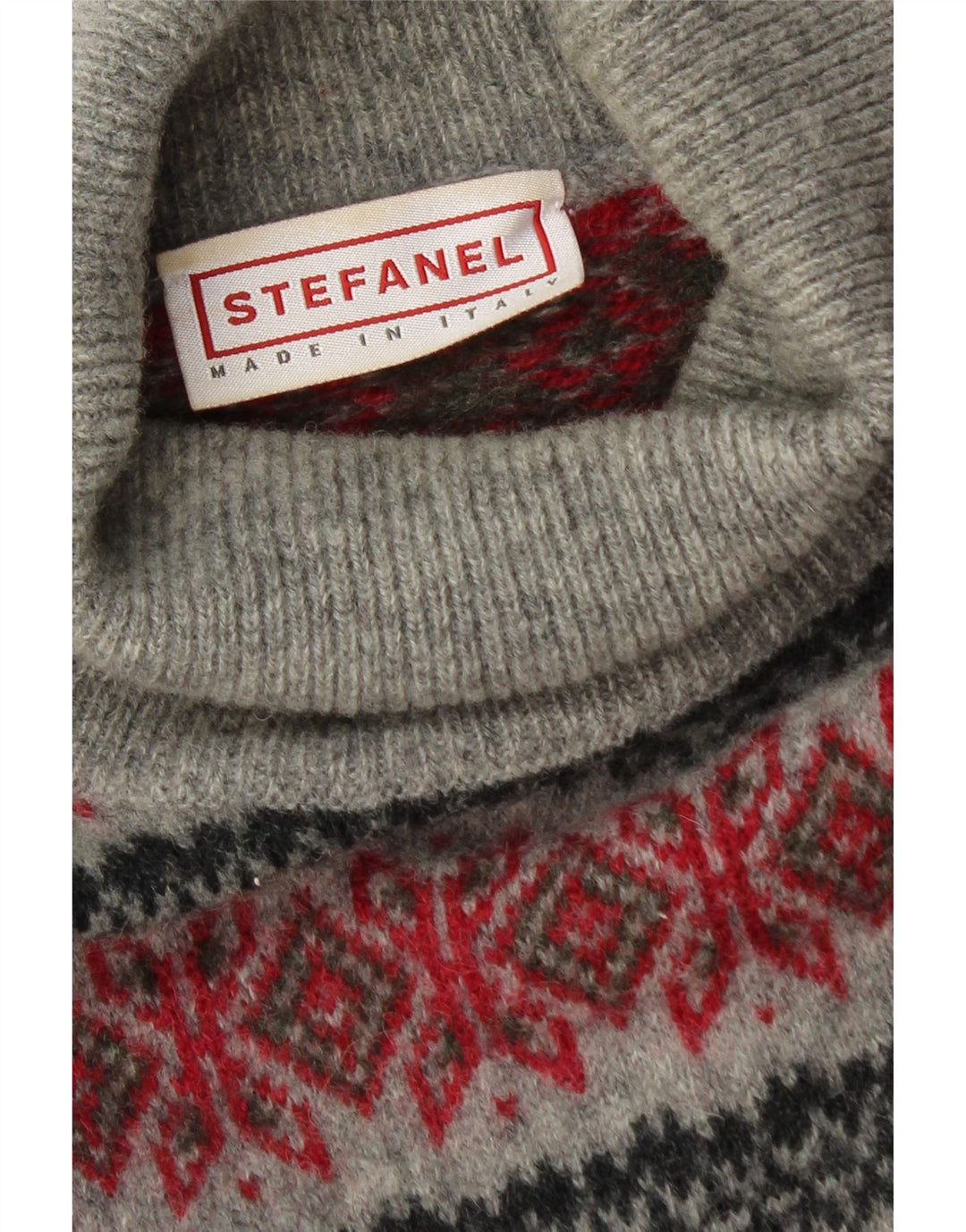 Stefanel Mens Roll Neck Jumper Sweater XL Grey Fair Isle