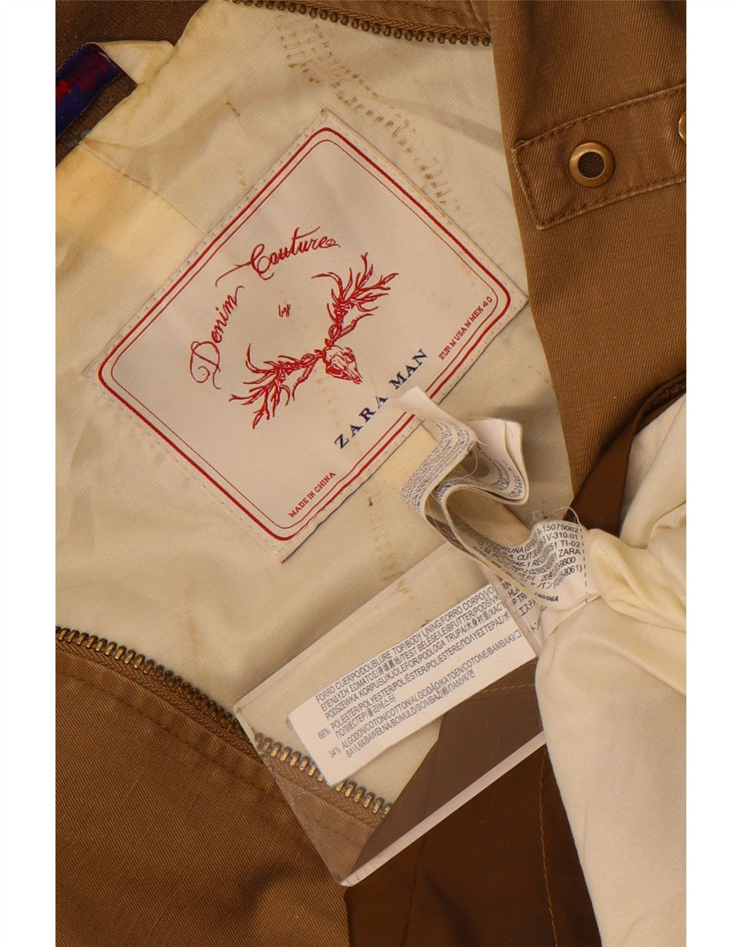 Zara Mens Bomber Jacket UK 38 Medium Brown Colourblock Polyester