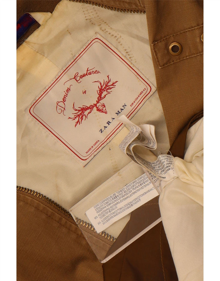 Zara Mens Bomber Jacket UK 38 Medium Brown Colourblock Polyester