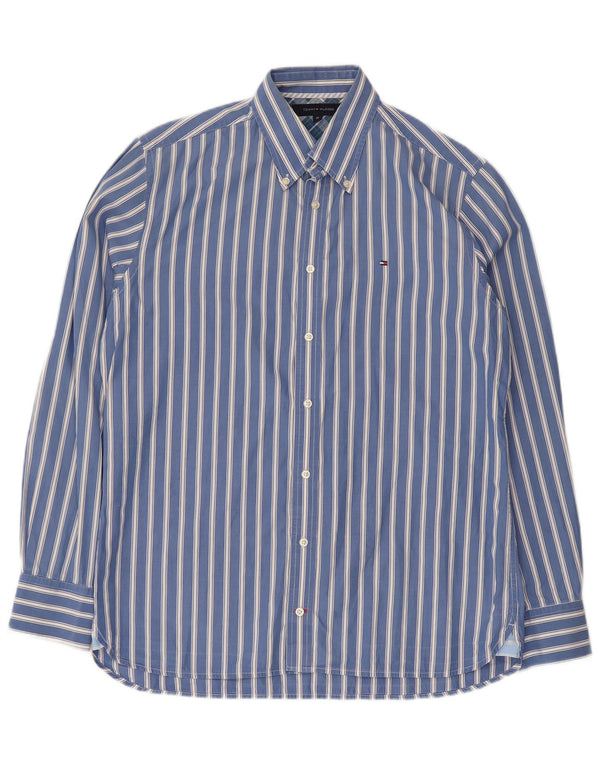 Tommy Hilfiger Mens Shirt Medium Blue Striped Cotton
