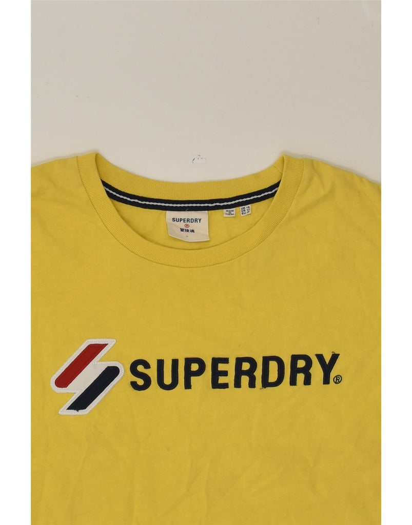 SUPERDRY Womens Crop Graphic T-Shirt Top UK 16 Large Yellow Cotton | Vintage Superdry | Thrift | Second-Hand Superdry | Used Clothing | Messina Hembry 