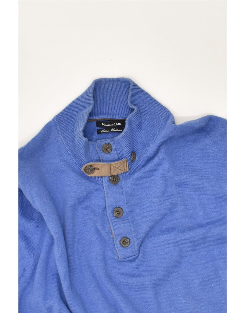 MASSIMO DUTTI Mens Button Neck Jumper Sweater XL Blue Cotton | Vintage Massimo Dutti | Thrift | Second-Hand Massimo Dutti | Used Clothing | Messina Hembry 