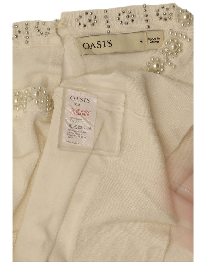 Oasis Womens Boat Neck Jumper Sweater UK 14 Medium White Viscose