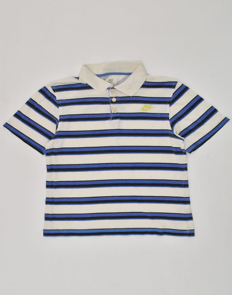 NIKE Boys Polo Shirt 10-11 Years Medium Blue Striped Cotton | Vintage Nike | Thrift | Second-Hand Nike | Used Clothing | Messina Hembry 