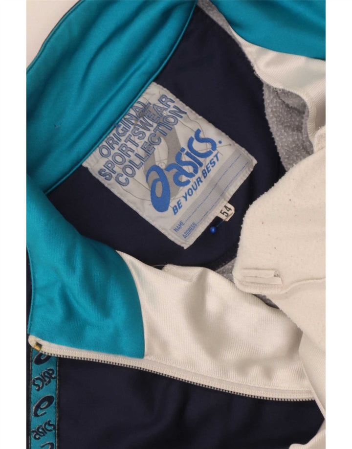 Asics Mens Graphic Tracksuit Top Jacket IT 54 XL Navy Blue Colourblock