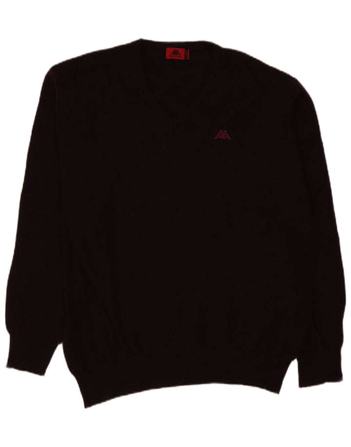 Kappa Mens V-Neck Jumper Sweater Large Burgundy Lambswool