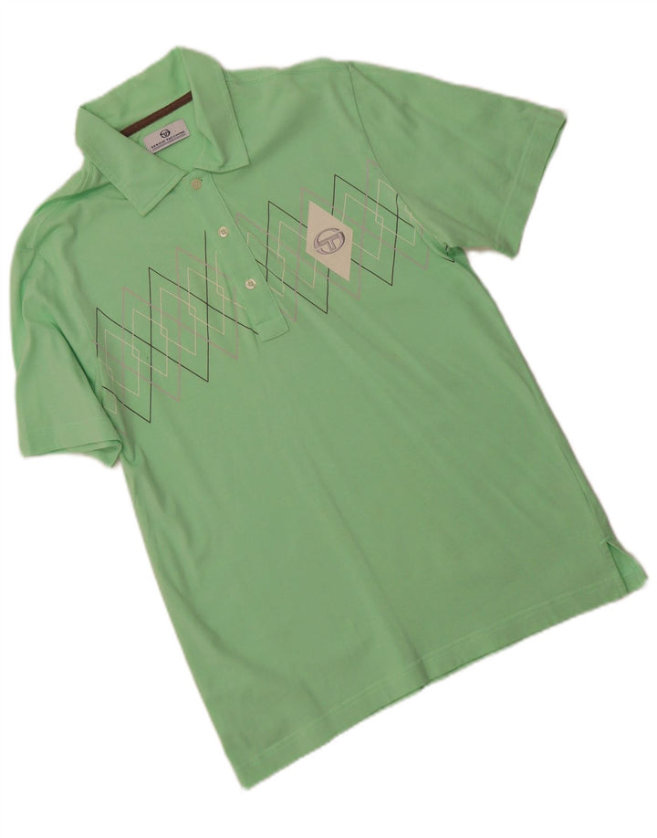 Sergio Tacchini Mens Polo Shirt Small Green Argyle/Diamond Cotton