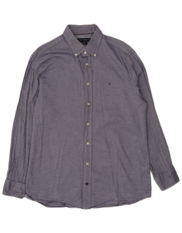 Tommy Hilfiger Mens Shirt Size 42 16 1/2 Large Navy Blue Geometric