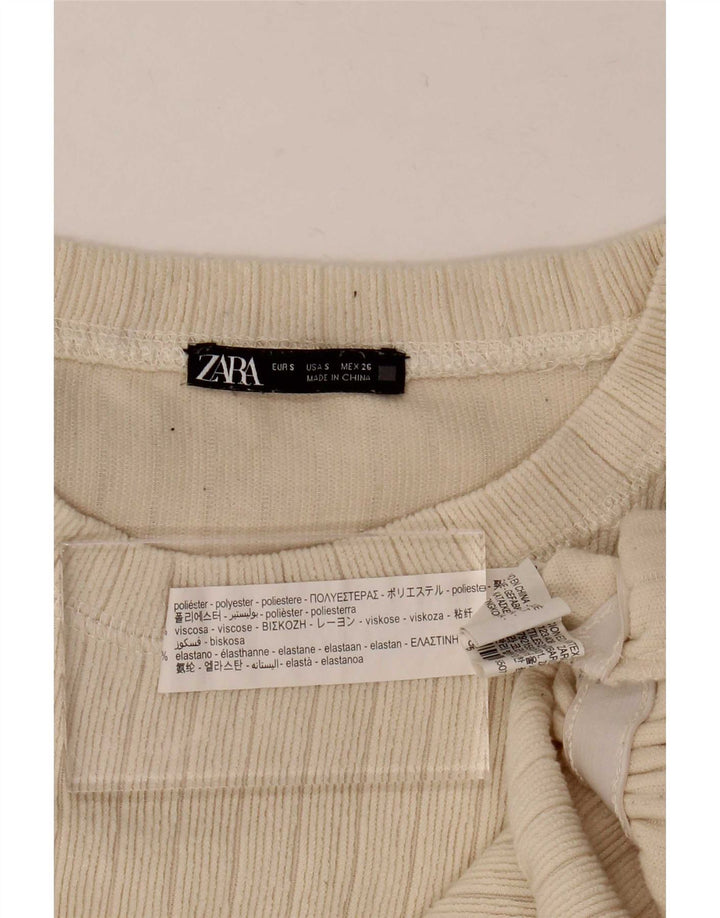 Zara Womens Relaxed Fit Blouse Top UK 10 Small Beige Polyester