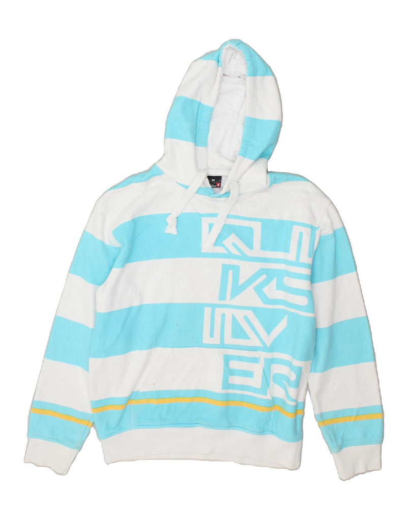 QUIKSILVER Mens Graphic Hoodie Jumper Medium Blue Striped Cotton | Vintage Quiksilver | Thrift | Second-Hand Quiksilver | Used Clothing | Messina Hembry 