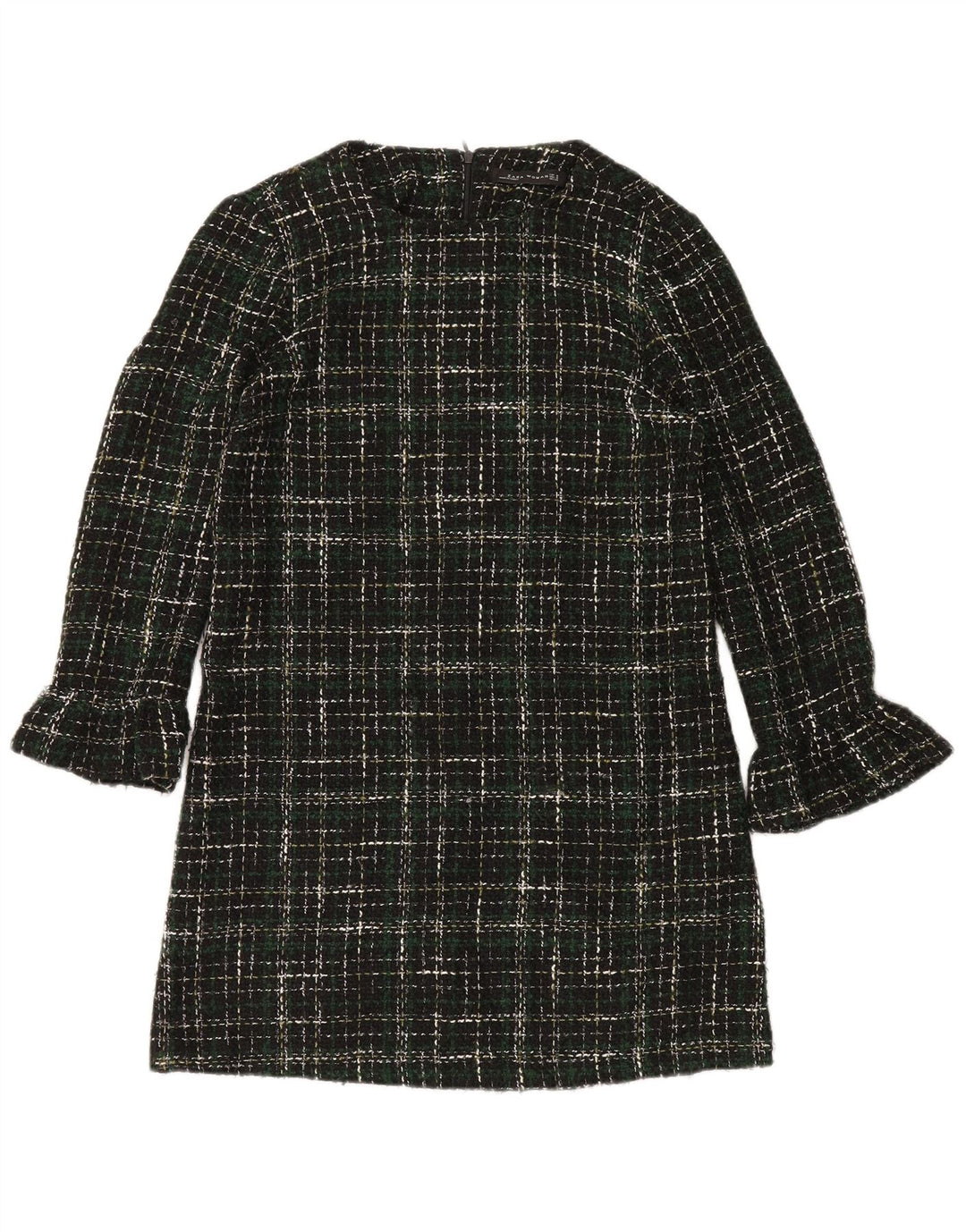 Zara Womens Long Sleeve Shift Dress UK 14 Medium Green Check Acrylic