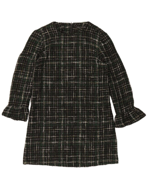 Zara Womens Long Sleeve Shift Dress UK 14 Medium Green Check Acrylic