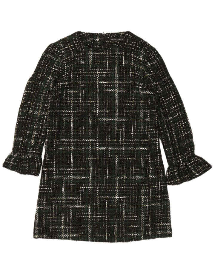 Zara Womens Long Sleeve Shift Dress UK 14 Medium Green Check Acrylic