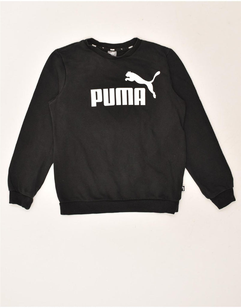 PUMA Boys Graphic Sweatshirt Jumper 13-14 Years Black Cotton | Vintage Puma | Thrift | Second-Hand Puma | Used Clothing | Messina Hembry 