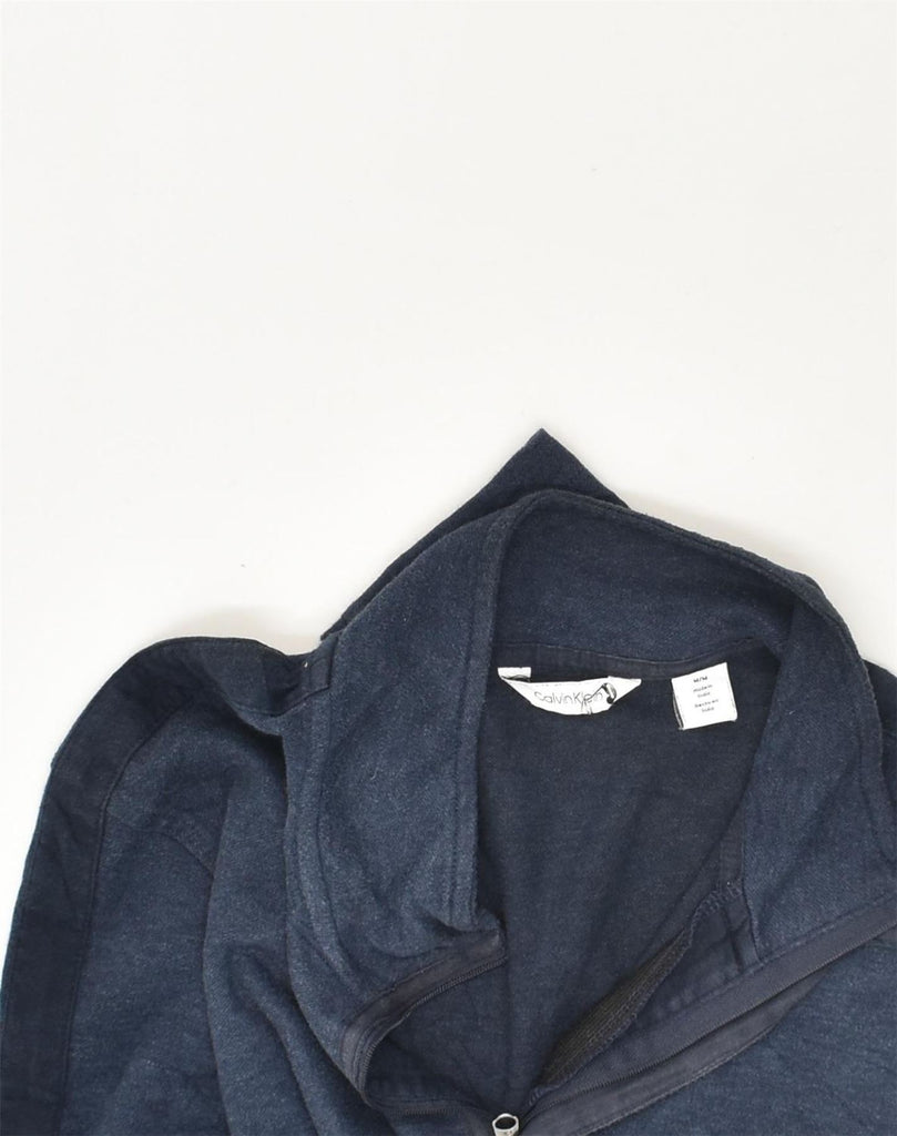 CALVIN KLEIN Mens Zip Neck Sweatshirt Jumper Medium Navy Blue Cotton | Vintage Calvin Klein | Thrift | Second-Hand Calvin Klein | Used Clothing | Messina Hembry 